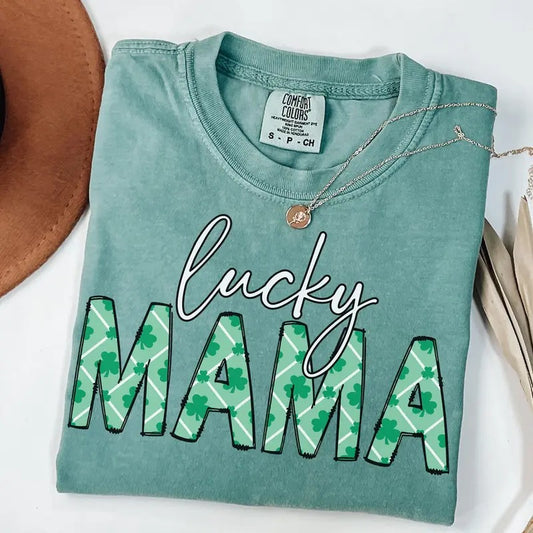 Comfort Colors St. Patrick's Day Mom Shirt, Lucky Mama Tee, Trendy Mom T-shirt, Women's Shamrock Mom Shirt, Gift for Mom
