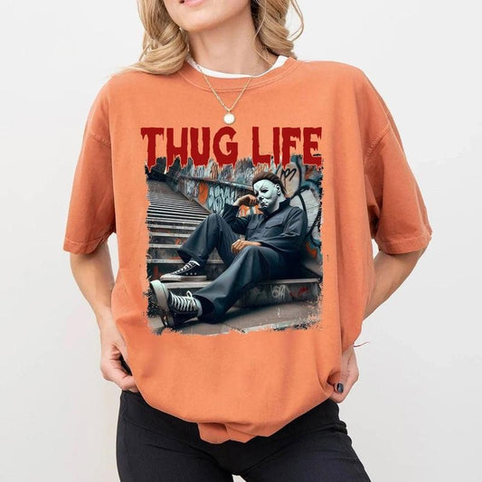 Comfort Colors Thug Life Halloween Shirt, Spooky Horror Movie Shirt, Spooky Season Merch, Funny Horror Halloween Shirt