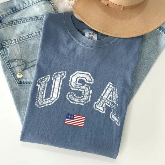 Comfort Colors Vintage USA, Retro Flag Ameriuca Patriotic 4th of July T-Shirt, Comfort Colors Tee, Summer Shirt, Full Colors