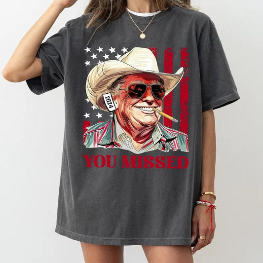 Comfort Colors Western Trump Cowboy You Missed Flag T-shirt, Cowboy Trump Tee, Trump Assassination 2024 Shirt