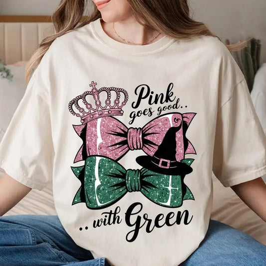 Comfort Colors Wicked Change For Good Glitter Shirt, Defy Gravity Broomstick Magic Wand Sweater Shirt, Wizard Of Oz Movie Merch, Witch Pink And Green Gift