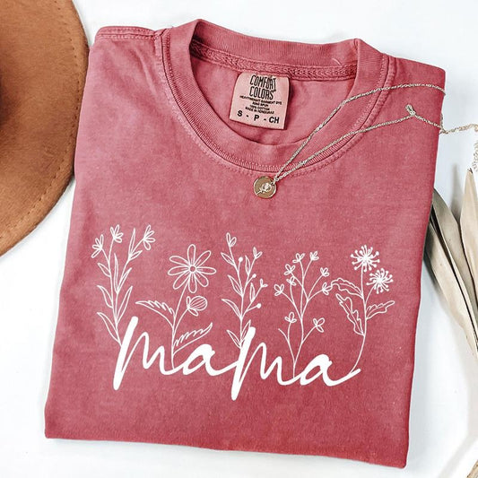 Comfort Colors Wildflowers Mama Shirt, Botanical Plant T-Shirt, Floral Mother's Day Gift for New Mom, Flower Shirts for Women
