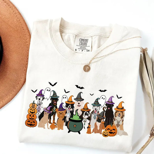 Comfort Colors Сute Ghost Halloween Dogs Shirt, Dog Lovers Halloween Gift, Witchy Dogs Shirt, Spooky Season, Dogs Halloween Shirt