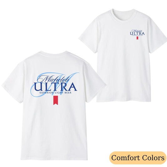 Comfort Colors or Gildan - Michelob Ultra Light Beer T-Shirt - 2-Sided Funny Graphic Tee - Casual Menswear Streetwear Top