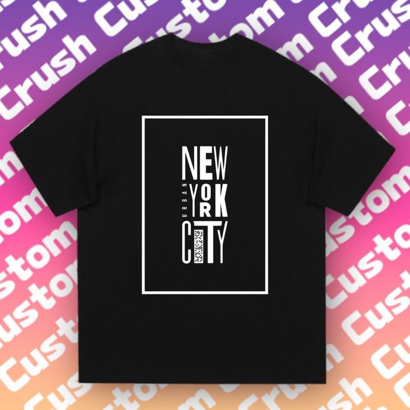 NYC Fanatic! 'New York City' Gradient Tee |   Minimalist White Text & Purple-Pink-Orange Clash |   Urban Chic essential for Streetwear/Date/Commute