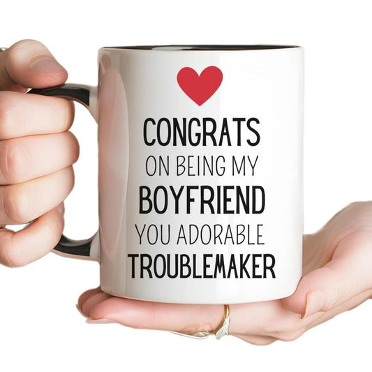 Congrats On Being My Boyfriend Mug, Relationship Gift Mug, Birthday Present For Bf, Valentines Gift, Future Husand Gift, Cup For Him, 11 15oz Ceramic Cup