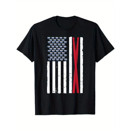 Cool Drummer Art For Men Women Drumming Percussion Drumstick T-Shirt, 100% Cotton, Halloween Thanksgiving Christmas Gift for Men Women Family Friends Made in USA