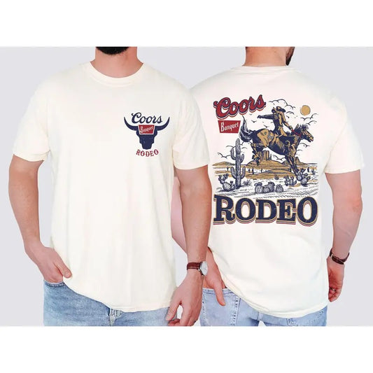 Coors Rodeo, Banquet, Beer, Trendy, Cowboy, Western, Country, Front and Back, Men, Boyfriend, Comfort Colors Tshirt Shirt, Women's Crew Neck, Crewneck