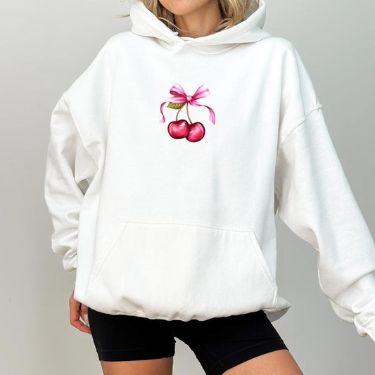Coquette Cherry Bow Hoodie, Coquette Girly Graphic Hoodies, Cherry Lover Hoodie, Sweetie Cherries Clothing, Valentine Gift For Her