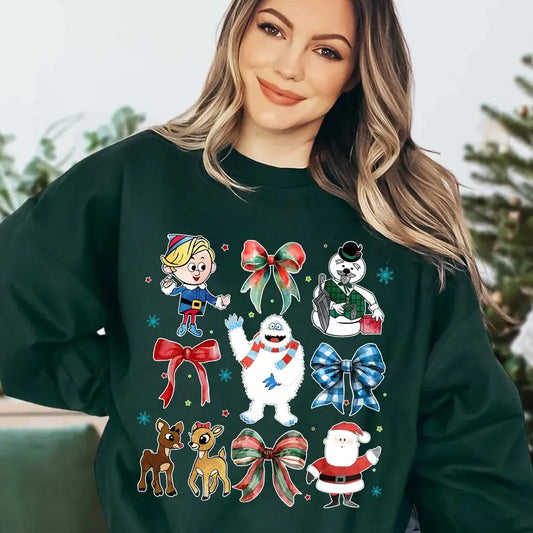 Coquette Christmas Rudolph Sweatshirt, Coquette Rudolph Reindeer T-Shirt, Rudolph The Red Nosed Reindeer Shirt, Christmas Friends Coquette Sweater, Cute Gift For Holiday