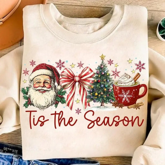 Coquette Christmas Shirt, Coquette Bow Sweatshirt, Christmas Tree , Retro Holidays , Santa Hot Cocoa Candy Cane, Girly Christmas
