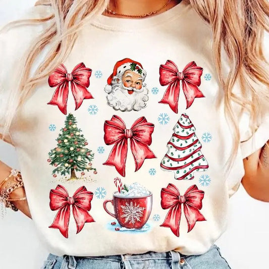 Coquette Christmas, Coquette Bow, Christmas Tree sublimation, Retro Holidays, Santa Hot Cocoa Candy Cane Xmas Tree Cake, Girly Xmas
