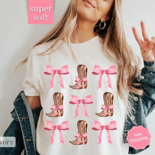 Coquette Cowgirl Shirt Comfort Colors, Cowgirl Boots Shirt, Coquette Clothing, Coquette Aesthetic, Country Music Shirt, Country Girl Shirt, Oversized Shirt Dress