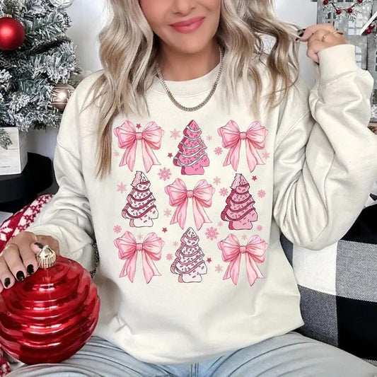 Coquette Pink Christmas Sweatshirt, Pink Christmas Tree Sweatshirt, Coquette Pink Bow Shirt, Christmas Bow, Xmas Christmas Shirt, Vintage Christmas Sweatshirt, Winter Holiday Gift Shirt