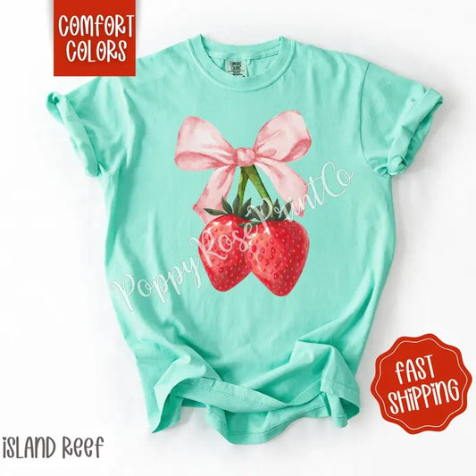 Coquette Strawberry Comfort Colors Tshirt, Fruit Summer Shirt, Cute Women's Tee, Gift For Her