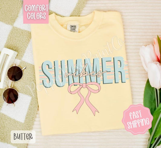 Coquette Summer Vibes Comfort Colors Tshirt, Cute Summer Tee, Girly Beach Shirt