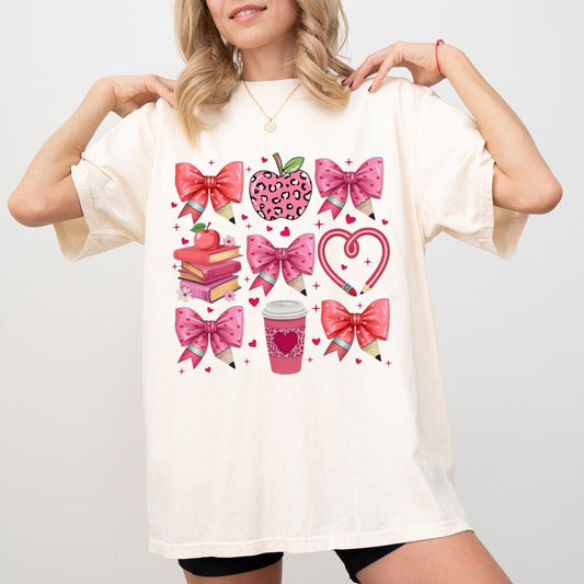 Coquette Teacher Comfort Colors Shirt, Pinky Valentine Teacher Graphic Tee, Teachers T-shirt, Valentines Gift For Teacher