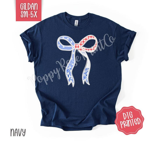 Coquette USA Bow Gildan Shirt, Cute Floral Lace Tshirt, Trendy America Tee, Gift for Her