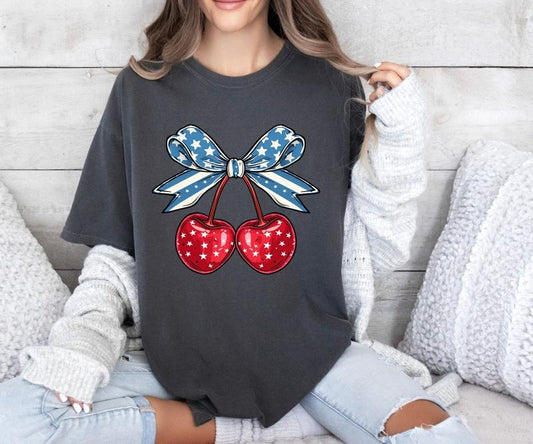 Coquette american flag Cherry Design Comfort colors Tee shirt