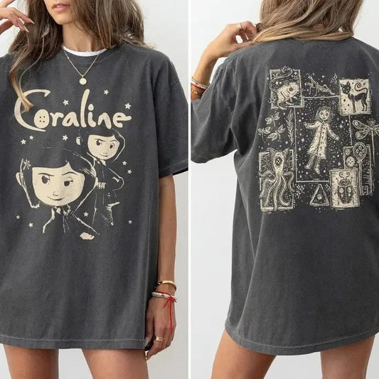 Coraline Cat Doll Pink Palace Button Eyes Classic T-Shirt, Famous Spooky Movie Halloween Shirt, Halloween Co.ralinee Tee, Vintage Coraline Horror Film Hoodie, Gift for Her