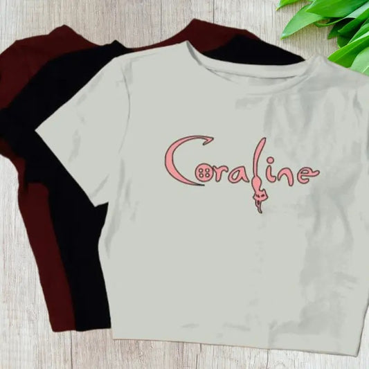 Coraline Crop Top Shirt, Black Cat Baby Tee, Spooky Coraline Movie Crop Top Shirt, Y2K Womens Fitted Tshirts, Coraline Doll Gift Idea for Cat Lovers