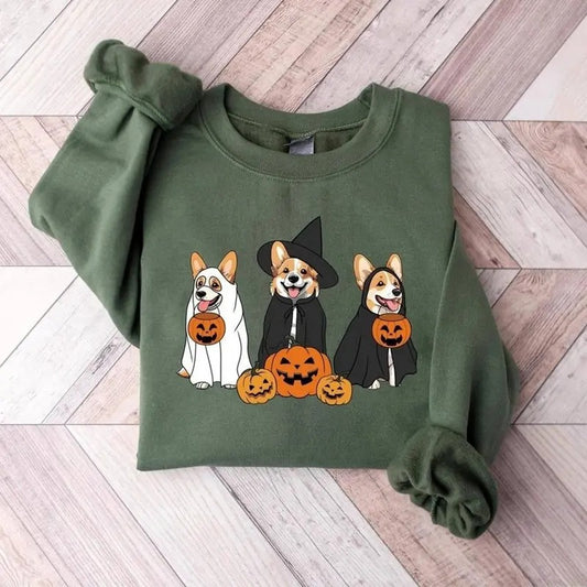 Corgi Dog Halloween Shirt Ghost Corgi Dog Shirt Retro Halloween, Dog Lover Dog Mom Halloween Shirt