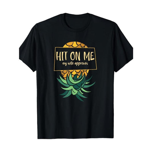 Cotton Crew Neck T-Shirt, Mature Style, Regular Fit, Short Sleeve, Geometric Pineapple Pattern, 100% Cotton Knit Fabric, Medium Stretch, 180g Weight, for Adults, All-Season, Daily Casual Wear Made in USA