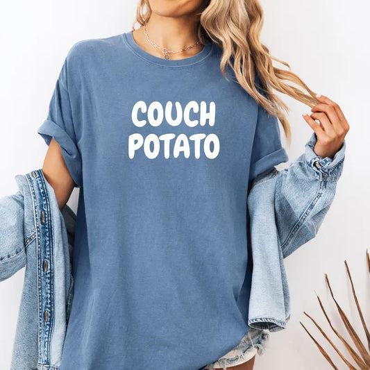 Couch Potato Custom Colors Distressed Comfort Tee Shirt - High-Quality Comfort for Any Occasion, Made with Durable Materials - Top Casual Womenswear