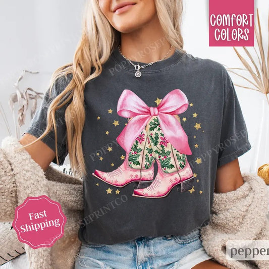 Country Christmas Shirt Comfort Colors Holiday Tshirt,  Western Women's Holiday Tee