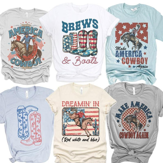 Country Cowboy USA Tees Country USA T-Shirts America Cowboy Boots Tops Red White and Blue Country Tshirts American Cowboy Nashville Tees Patriotic America Tops