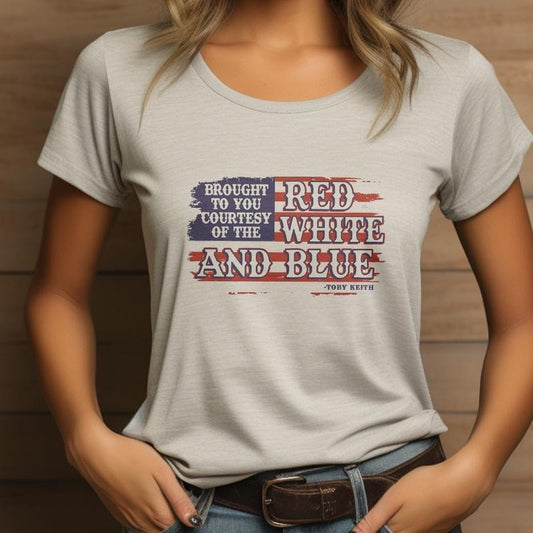 Courtesy Of The Red, White, And Blue Cursive Tee