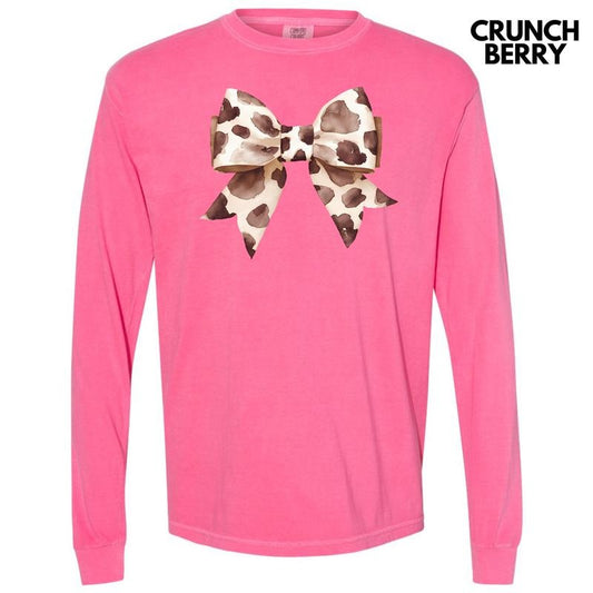 Cow Print Bow Long Sleeve Comfort Colors T-Shirt 'NLB'