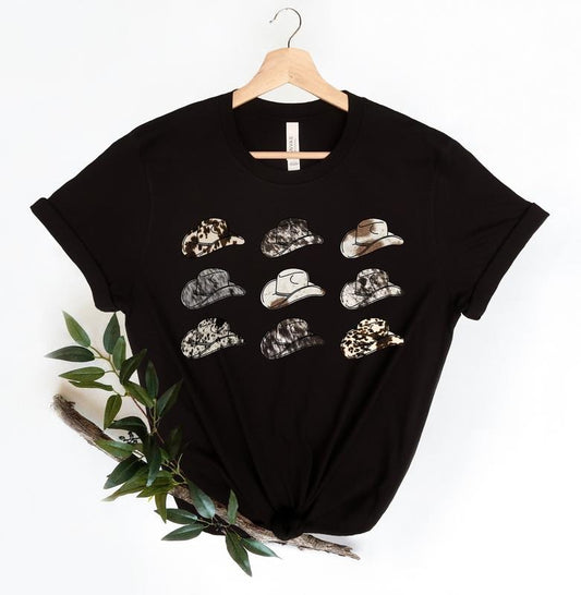Cowboy Hat Graphic Tee, Cowboy Hat Shirt, Cowgirl Shirt, Cowboy Shirt Women, Western Shirt, Faux Cowhide Tee, Unisex T-Shirt, Gifts For Family Friends, Short Sleeve Tee Shirt, Women Gifts, Gifts For Birthday