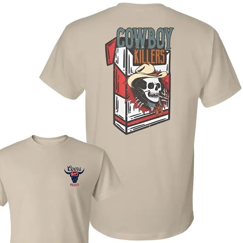 Cowboy Killer Coors Banquet Rodeo Print T-Shirt, Unisex Relaxed Fit, Printed in America, Fun Tees for You, Thoughtful Gifts for Friends and Family, Lite, Cowboy, Busch Light