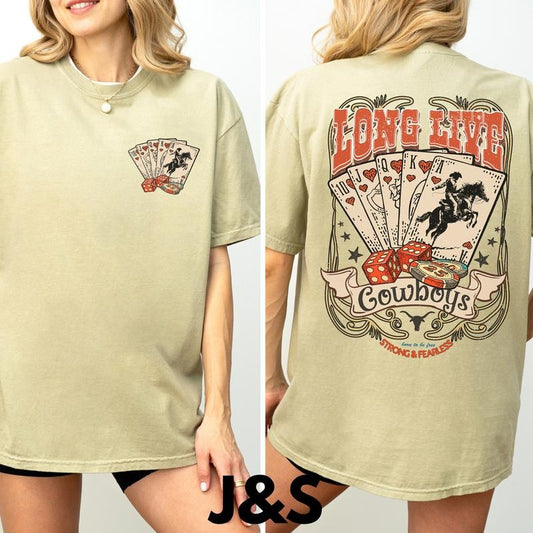 Cowboy Rodeo Vintage Graphic T-Shirt, Long Live Cowboys Shirt, Oversized Playing Cards, Vintage Cowboy Shirt, Poker Shirt, Blackjack Shirt Trending Funny Quote Shirt