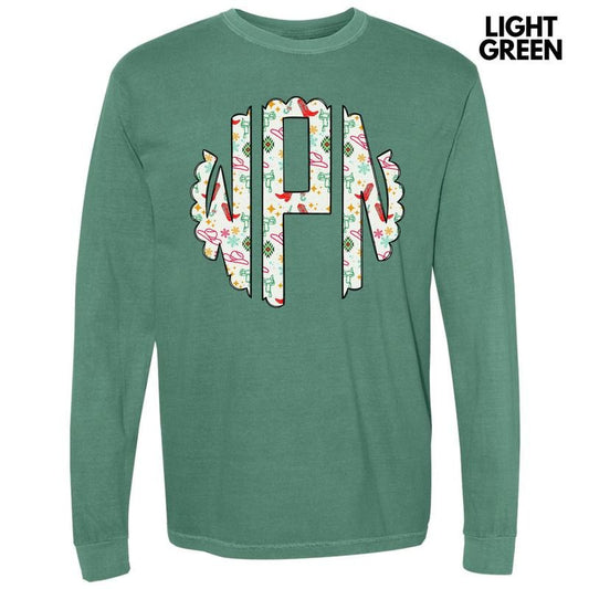 Cowgirl Christmas Monogram Long Sleeve Comfort Colors T-Shirt 'NLB'