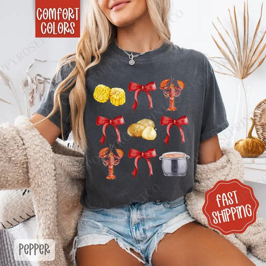 Crawfish Coquette Shirt Comfort Colors, Crawfish Women's Tee, Cute Women's Tshirt
