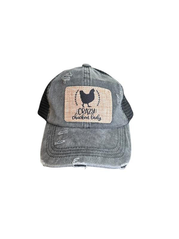 Crazy Chicken Lady Hat | Distressed Ponytail Baseball Cap | Funny Chicken Mom Gift | High Messy Bun Hat | Farm Life Trucker Hat