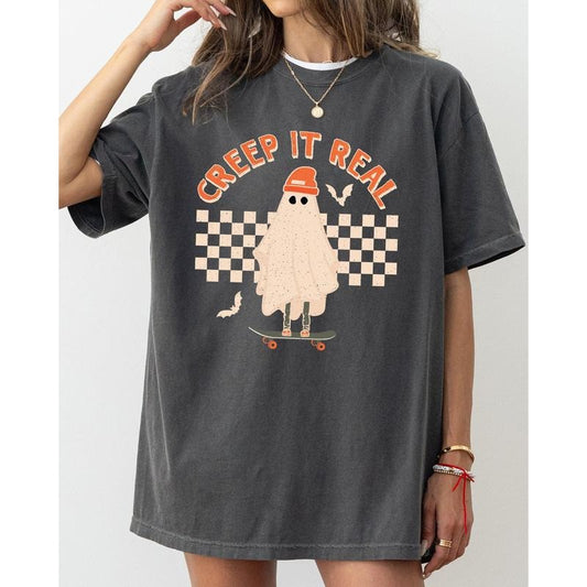 Creep It Real, Retro Ghost, Skeleton, Funny, Spooky, Witch, Aesthetic, Meme, Halloween, Costume, Tshirt, Women's, Comfort Colors Tee, Spooky, Tshirt, Witch, Pumpkin, Ghost, Skeleton