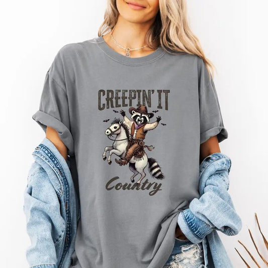 Creepin' it Country Racoon custom colors tee shirt Casual