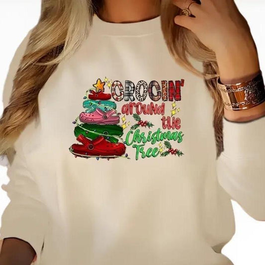 Crocin Around The Christmas Tree Sweatshirt, Trendy Christmas Tree Sweatshirt for Women Cotton Casual