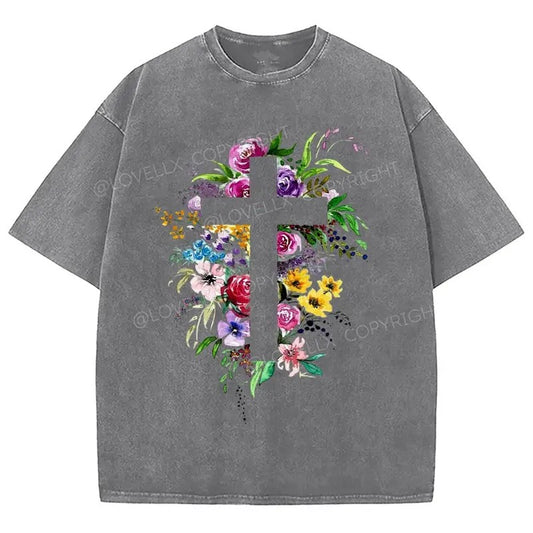 Cross Washed T-Shirt, Christian t shirts, Christian Jesus  t shirts, Vintage 90s Graphic Tee Gift Cotton Top, Mineral color
