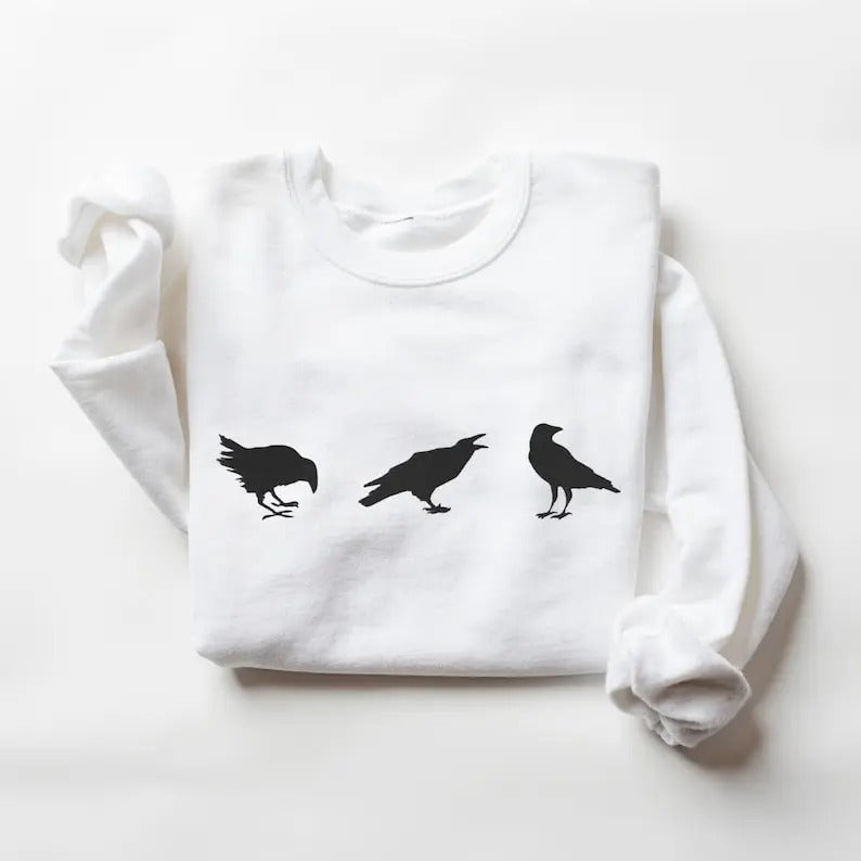 Crows Sweatshirt, Gothic Raven Pullover, Dark Academia Aesthetic, Crow Lover Gift, Unisex Casual Crewneck