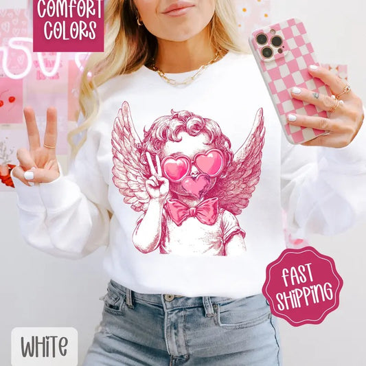 Cupid Bubble Comfort Colors Sweatshirt, Valentine's Day Women's Crewneck, Holiday Women's Sweater