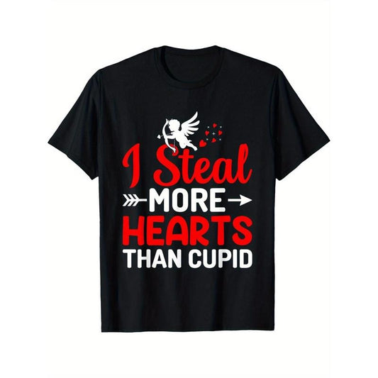 Cupid's Rival: Men's 'I Steal More Hearts Than Cupid' Funny Valentine's Day T-Shirt - Soft Cotton, Casual & Comfortable Summer Tee for Casual Attire made in usa