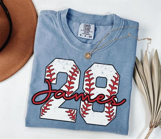 Custom Baseball Number Shirt, Comfort Colors Baseball Tee, Personalized Baseball Player Shirt, Baseball Fan Gift, Sports Mom tee, Game Day