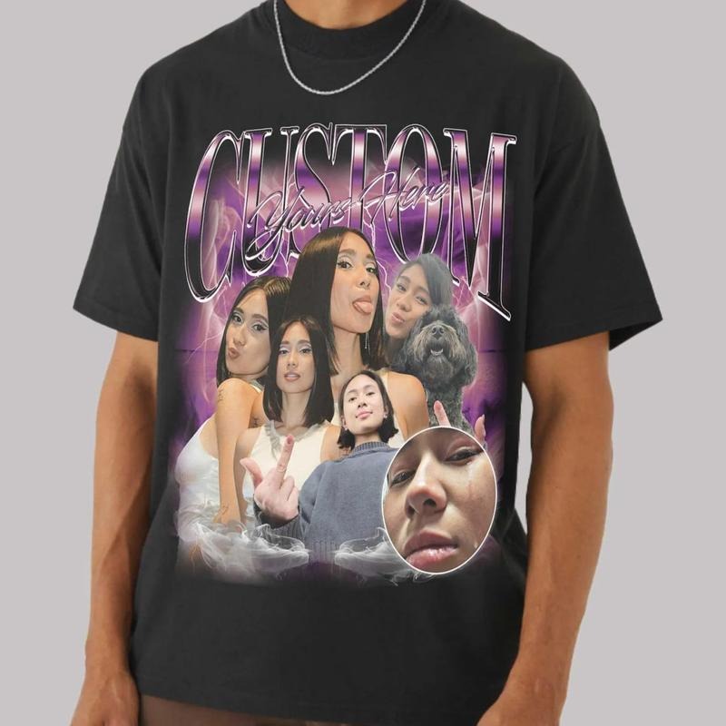 Custom Bootleg Rap T-Shirt - Personalized Photo Tee - Made in USA - Casual Short Sleeve - 100% Cotton - Medium Fabric - Custom Birthday Gift Idea