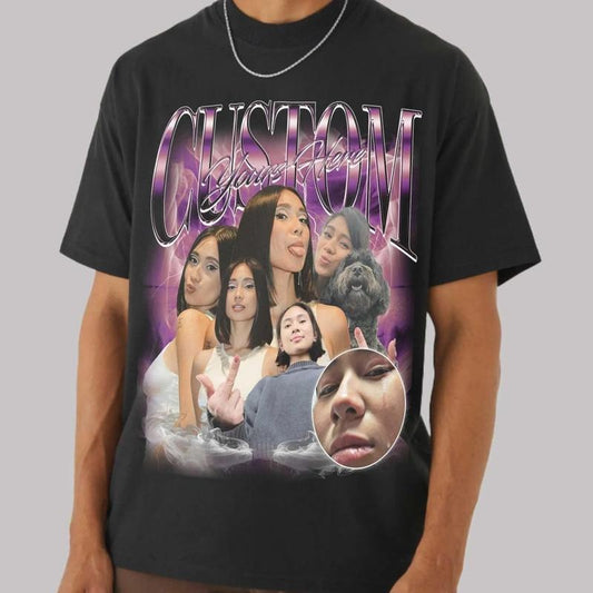 Custom Bootleg Rap T-Shirt - Personalized Photo Tee - Made in USA - Casual Short Sleeve - 100% Cotton - Medium Fabric - Custom Birthday Gift Idea