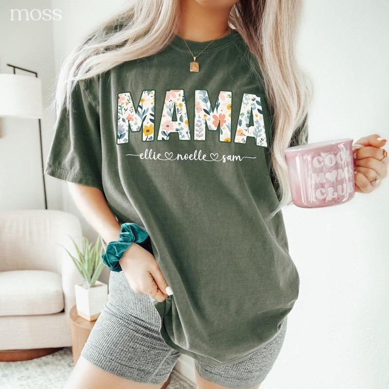 Custom Comfort Colors Mama Shirt Retro Mama T-shirts Personalized Gram Clothes Cool Mama Outfit Mama Gift