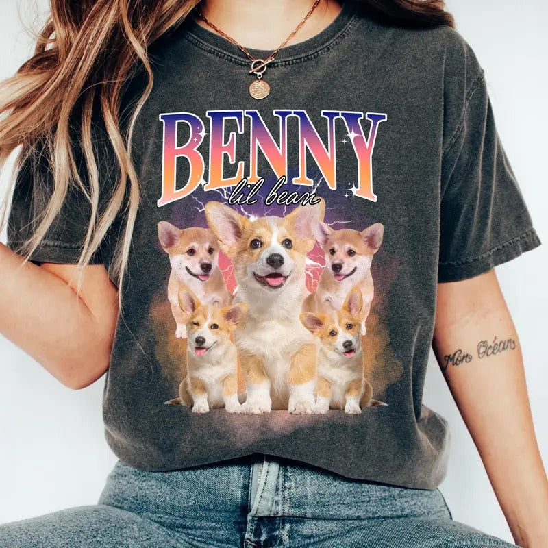 Custom Comfort Colors Retro Dog T-Shirt, Personalized Pet Shirt, Bootleg Rap Dog Shirt, Custom Design Tee, Valentine Custom Shirt